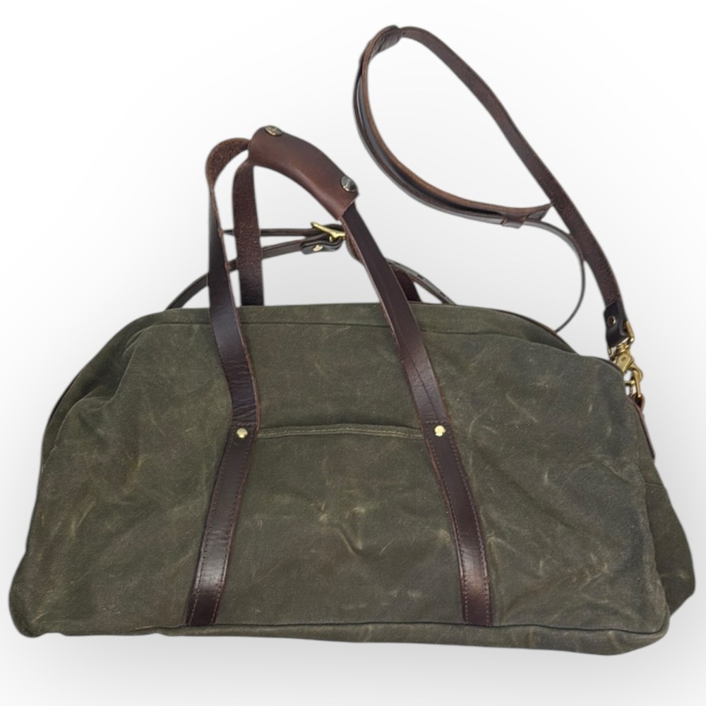 Gustin Olive Green Waxed Canvas Duffel with Brown Leather Trim